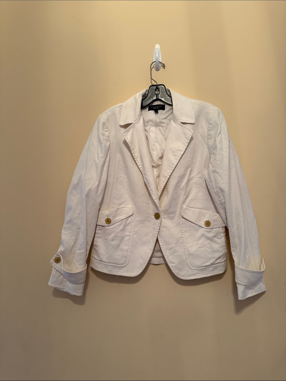 Talbots White Cotton Tailored Blazer Size 8